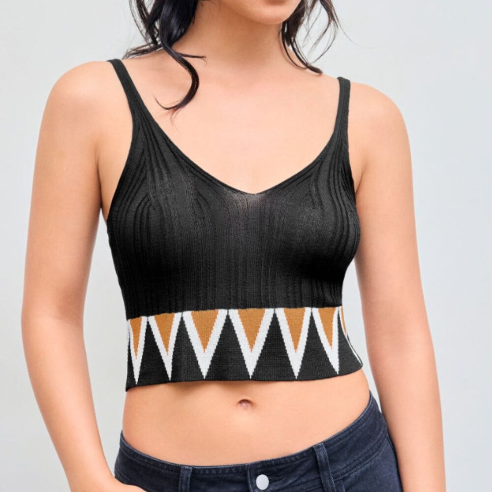 Boho Print Knit Crop Tank Top NWOT